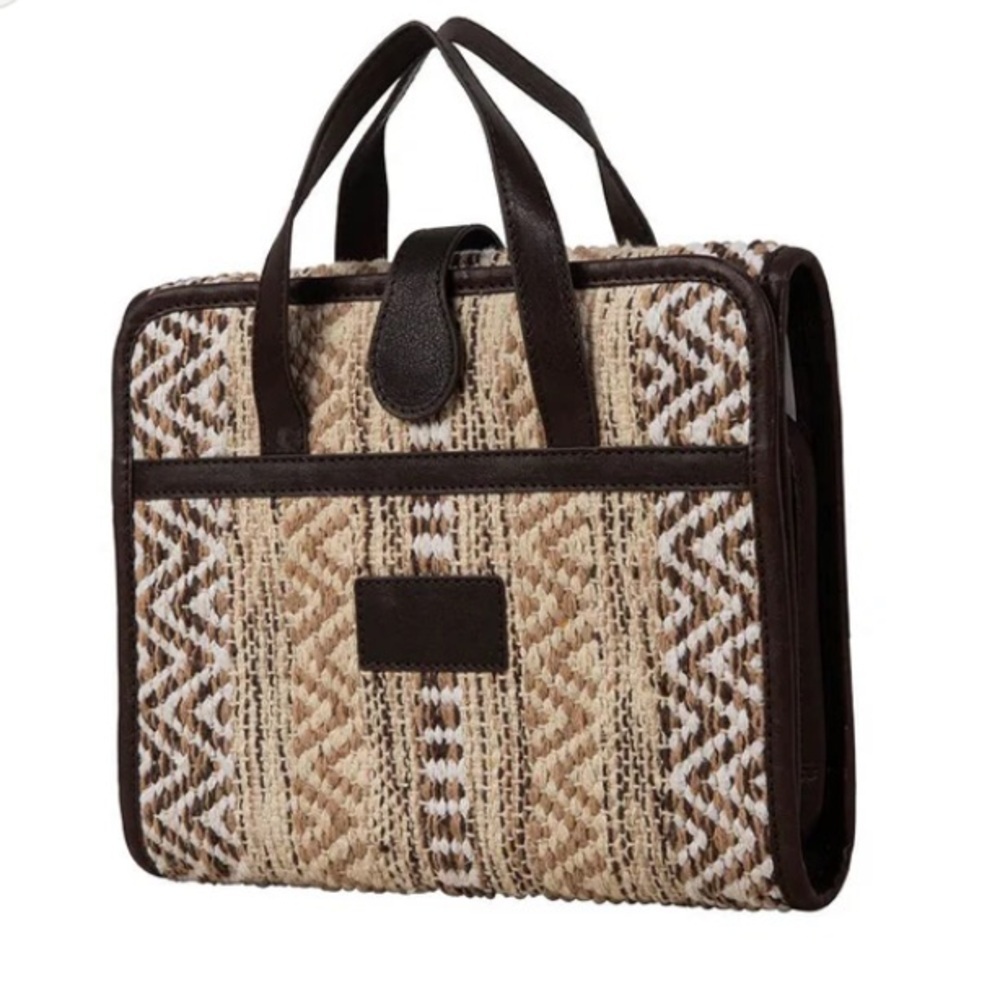NWT Myra Bag Upcycled Neutral Woven Warm Leather Accented Travel Work Organizer